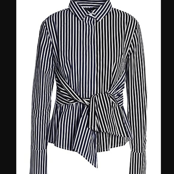 Anthropologie Walter Baker Black Navy White Striped Tie Button-Down Shirt XS - Picture 1 of 11